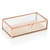 personalised glass jewellery box with rose gold modern serif initials  ...