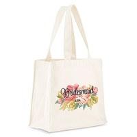Personalised White Canvas Tote Bag - Modern Floral - Mini Tote with Gussets