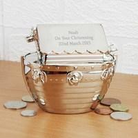 personalised silver noahs ark money box