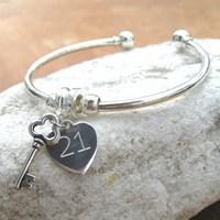 personalised heart charm bangle