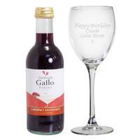 Personalised Red Wine Glass with Mini Bottle of Red Wine