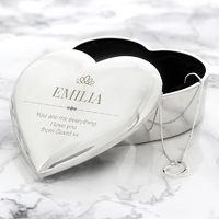 personalised crown heart trinket box necklace set