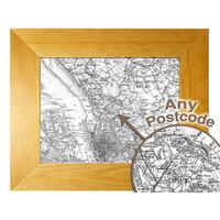 Personalised Postcode Map 10x8 Oak Effect Frame - Old Series