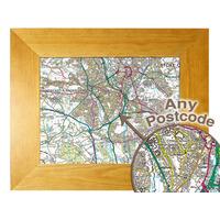 Personalised Postcode Map 10x8 Oak Effect Frame - Present Day