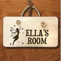 Personalised Engraved Wooden Door Sign with Fairy