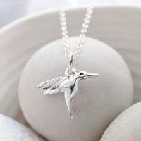 Personalised Silver and Ruby Hummingbird Necklace