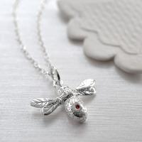 Personalised Silver and Ruby Bee Necklace
