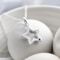 Personalised Silver and Sapphire Open Star Necklace