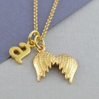 Personalised Large Gold Angel Wings Necklace