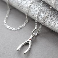Personalised Silver and Ruby Wishbone Necklace