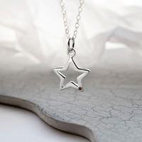 Personalised Silver and Ruby Open Star Necklace