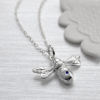Personalised Silver and Sapphire Bee Necklace