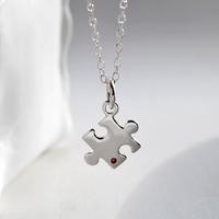 Personalised Silver and Ruby Jigsaw Necklace