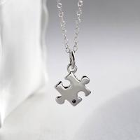 Personalised Silver and Sapphire Jigsaw Necklace
