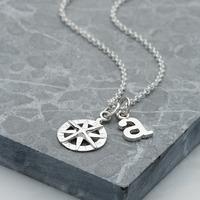 Personalised Silver Compass Necklace