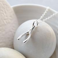 Personalised Silver and Diamond Wishbone Necklace