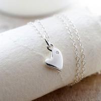 Personalised Silver and Diamond Warm Heart Necklace