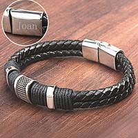 Personalized Gift Men\'s Stainless Steel/Leather Bracelets Engraved Jewelry