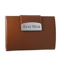 personalized business card holder with brown leatherette cover