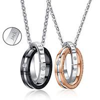 Personalized Jewelry Valentine\'s Day Gift Lovers\' Titanium Steel Gold/Black Necklace (One Pair)