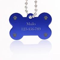 Personalized Gift Bone Shape Silver Pet Id Name Tag with Chain for Dogs