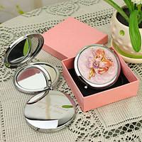 Personalized Gift Floral Style Pink Chrome Compact Mirror