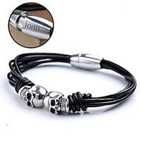 personalized gift leather rope bracelet skull shaped stainless steel e ...