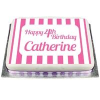 Personalised Ready Made Pink Stripe Cake