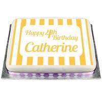 Personalised Ready Made Yellow Stripe Cake