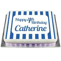 Personalised Ready Made Blue Stripe Cake