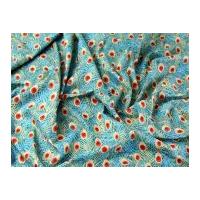 Peacock Feathers Print Cotton Lawn Dress Fabric Turquoise