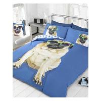 percy pug blue single duvet cover pillowcase set