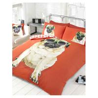 Percy Pug Red Single Duvet Cover & Pillowcase Set