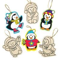penguin colour in wooden decorations pack of 10
