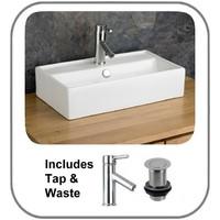perugia 55cm x 31cm rectangular white countertop sink tap and waste se ...