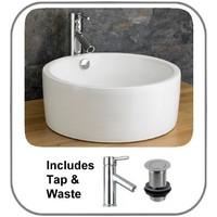 pescara 415cm diameter ceramic round counter wash basin tall tap and w ...