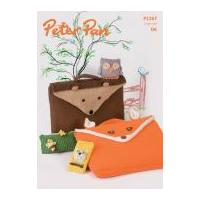 Peter Pan Animal Book Bags, Pencil Case, Phone Cover & Owl Toy Knitting Pattern 1267 DK