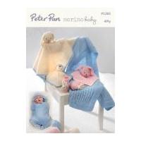 Peter Pan Baby Swaddle Blanket, Comforters & Bunny Slippers Merino Baby Knitting Pattern 1265 4 Ply