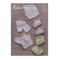 peter pan baby bonnet booties mittens pattern 1255 4 ply