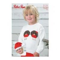 Peter Pan Childrens Christmas Sweater & Hat Knitting Pattern 1174 DK