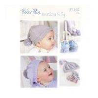 Peter Pan Baby Hats, Scarf, Mittens & Booties Merino Baby Knitting Pattern 1162 DK