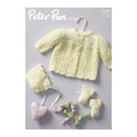 Peter Pan Baby Matinee Coat, Bonnet & Mittens Knitting Pattern 1068 4 Ply