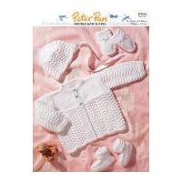 Peter Pan Baby Premature Matinee Coat, Bonnet, Booties & Mittens Knitting Pattern 844 4 Ply, DK