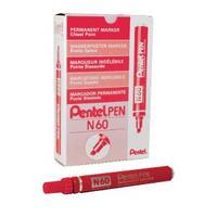 Pentel N60 Permanent Red Chisel Tip Marker Pack of 12 N60-Bv