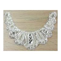 Pearl Diamante Crystal Couture Bridal Lace Appliques 17.5cm x 14cm Ivory & Silver