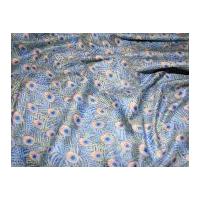 Peacock Feathers Print Cotton Lawn Dress Fabric Blue
