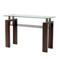 Petra Glass Console Table Rectangular In Clear With Walnut Legs