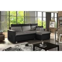 Pescara Corner Sofa Bed In Black Faux Leather And Grey Fabric