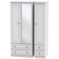 pembroke white triple wardrobe with drawer and mirror