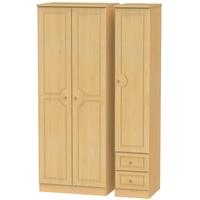 Pembroke Beech Triple Wardrobe - Tall Plain with 2 Drawer